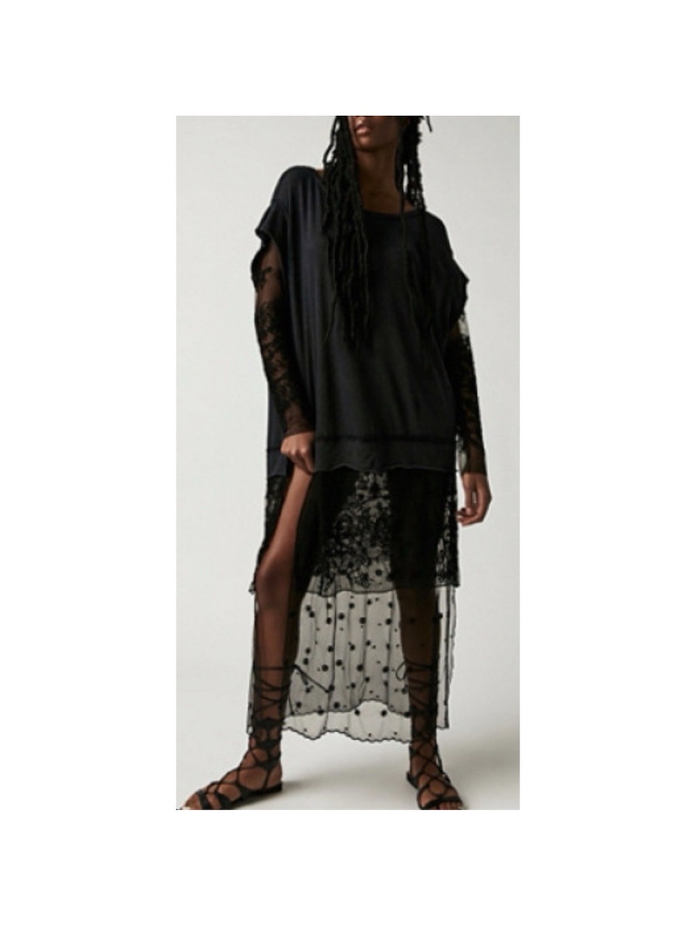 NWT FREE PEOPLE Black Sheer Lace & Mesh Overlay Dress / Tunic
